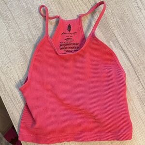 Free People Ribbed Spaghetti-Strap Crop Top in Coral Pink